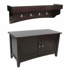 Alaterre Furniture Alaterre Shaker Cottage Storage Bench & Shelf Coat Hook Set Espresso