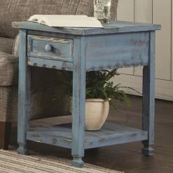 Alaterre Furniture Country Cottage Distressed End Table Blue
