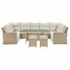 Alaterre Furniture Canaan Wicker Outdoor Horseshoe Sectional Couch, Stool & Coffee Table 4-piece Set