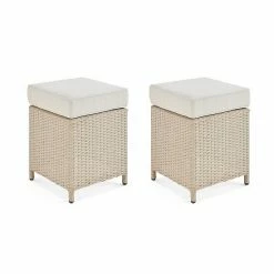 Alaterre Furniture Canaan All Weather Wicker Patio Square Dining Stool 2-piece Set