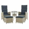 Alaterre Furniture Haven All-Weather Wicker Outdoor Recliner, Ottoman & End Table 5-piece Set