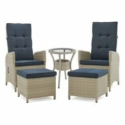 Alaterre Furniture Haven All-Weather Wicker Outdoor Recliner, Ottoman & End Table 5-piece Set