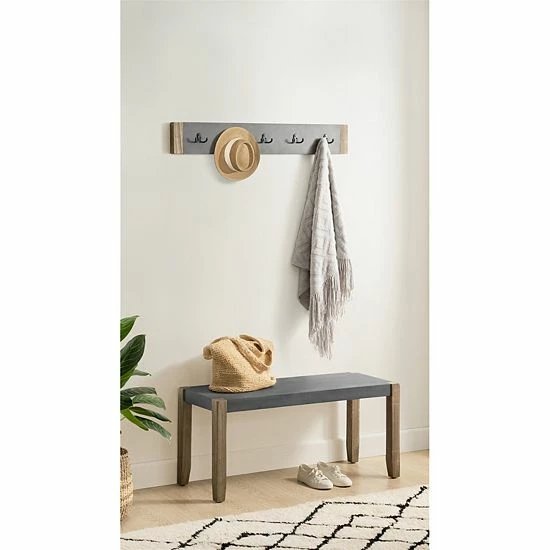 Alaterre Furniture Newport Faux Concrete Bench & Coat Rack 2-piece Set 2 Alaterre Furniture Newport Faux Concrete Bench & Coat Rack 2-piece Set - Image 2