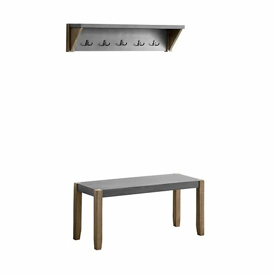 Alaterre Furniture Newport Faux Concrete Bench & Shelf Coat Rack 2-piece Set 1 Alaterre Furniture Newport Faux Concrete Bench & Shelf Coat Rack 2-piece Set
