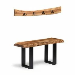 Alaterre Furniture Alpine Live Edge Bench, Coat Hook & Key Holder 3-piece Set