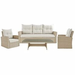 Alaterre Furniture Canaan Wicker Outdoor Deep-Seat Couch, Arm Chair & Coffee Table 4-piece Set