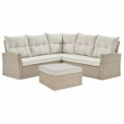 Alaterre Furniture Canaan Wicker Outdoor Sectional Sofa & Ottoman 2-piece Set