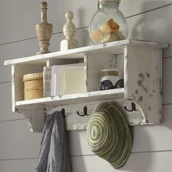 Alaterre Furniture Country Cottage Coat Hook Cubby Wall Shelf White