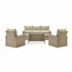 Alaterre Furniture Canaan Outdoor Wicker Deep-Seat Couch, Arm Chair & Coffee Table 4-piece Set