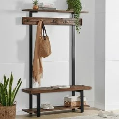 Alaterre Furniture Pomona Bench & Coat Rack Brown Light Gray