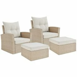 Alaterre Furniture Canaan All-Weather Wicker Outdoor Chair & Ottoman 4-piece Set