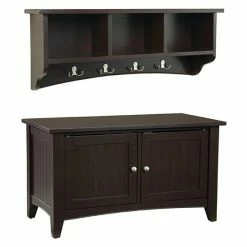 Alaterre Furniture Alaterre Shaker Cottage Neutral Storage Bench & Coat Hook Set Chocolate -Alaterre Furniture Shop unnamed file 787