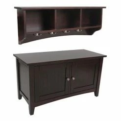 Alaterre Furniture Alaterre Shaker Cottage Storage Bench & Coat Hook Set Espresso