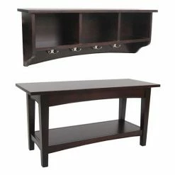 Alaterre Furniture Alaterre Shaker Cottage Bench & Coat Hook Set Cherry